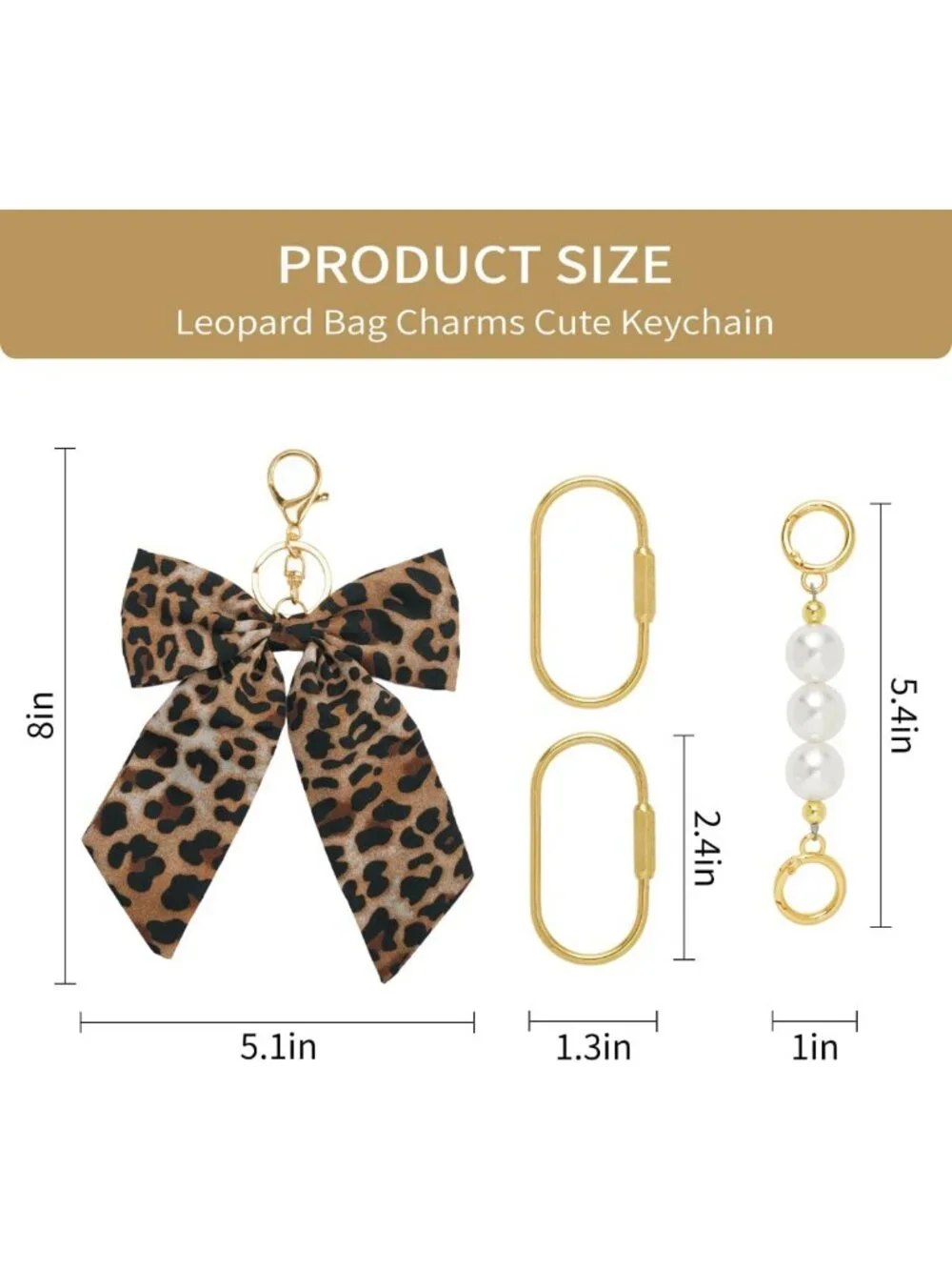 Chic Pearl Purse Charm with Gold Chain Straps | Leopard, Heart & Bow Designs